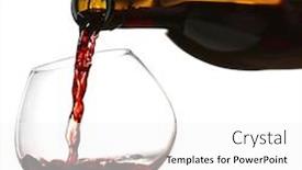  Presentation with bottle red wine - PPT theme featuring pouring red wine from bottle into glass on color background background and a white colored foreground