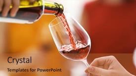  Presentation with bottle red wine - Beautiful PPT theme featuring pouring red wine from bottle backdrop and a red colored foreground