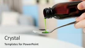  Presentation with syrup drugs - Slide set with pouring syrup in spoon closeup background and a white colored foreground