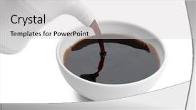  Presentation with soy sauce - Presentation theme featuring pouring tasty soy sauce background and a light gray colored foreground