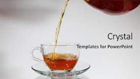  Presentation with tea - Audience pleasing theme consisting of pouring tea to a teacup backdrop and a light gray colored foreground
