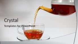  Presentation with tea - Colorful PPT layouts enhanced with pouring tea to a teacup backdrop and a light gray colored foreground