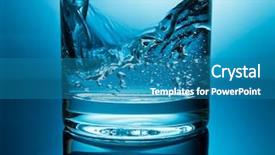  Presentation with pouring water - Colorful presentation design enhanced with pouring water in glass closeup backdrop and a teal colored foreground
