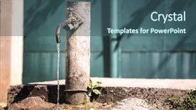  Presentation with water scarcity - Colorful presentation design enhanced with pouring water outdoors water scarcity backdrop and a ocean colored foreground