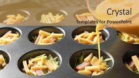  Presentation with close up pouring oil - Presentation having pouring whipped eggs into muffin background and a yellow colored foreground