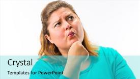  Presentation with thinking - PPT layouts consisting of pout - close-up of fatty woman thinking background and a  colored foreground