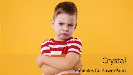  Presentation with rainbow over orad - Presentation design having pout - portrait of a frowning upset background and a gold colored foreground