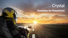  Presentation with pov - Presentation theme having pov of super sport motorcycle background and a ocean colored foreground