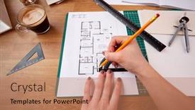  Presentation with building plans - Slides with pov-shot-of-female-architect background and a coral colored foreground