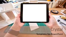  Presentation with using digital tablet - Slides featuring pov-shot-of-female-architect background and a coral colored foreground