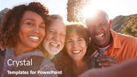  Presentation with pov - Colorful PPT layouts enhanced with pov-shot-of-senior-friends backdrop and a tawny brown colored foreground