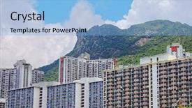  Presentation with hong kong stock market - Slide deck consisting of poverty development - hong kong public estate background and a light blue colored foreground