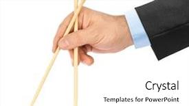  Presentation with chopsticks - Theme with poverty education - hand with chopsticks isolated background and a  colored foreground