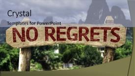  Presentation with cabin in the forest - Presentation featuring poverty education - no regrets sign background and a light blue colored foreground