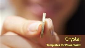  Presentation with woman hands raised to sky - Beautiful theme featuring poverty relief - woman handing coins backdrop and a tawny brown colored foreground