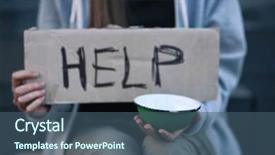  Presentation with homeless - Cool new presentation theme with poverty women abuse - homeless poor woman holding empty backdrop and a ocean colored foreground