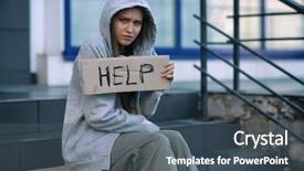  Presentation with homeless - Cool new presentation theme with poverty women abuse - homeless poor woman holding piece backdrop and a ocean colored foreground