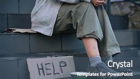  Presentation with homeless women - Slides featuring poverty women abuse - homeless poor woman sitting background and a ocean colored foreground