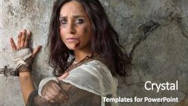  Presentation with building women - PPT layouts featuring poverty women abuse - homeless young woman dressed background and a dark gray colored foreground