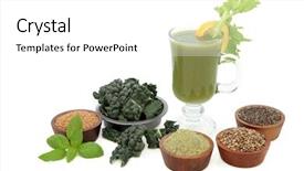  Presentation with healthy drink - Theme featuring powder flax chia and hemp background and a white colored foreground