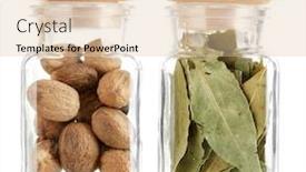  Presentation with powder - PPT theme with powder spices in glass jars isolated on white background and a lemonade colored foreground