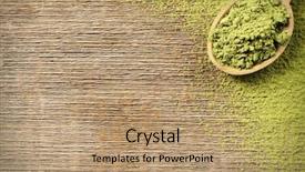  Presentation with powdered - Theme consisting of powdered matcha green tea background and a coral colored foreground