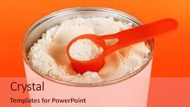  Presentation with baby formula - Beautiful PPT theme featuring powdered milk for baby backdrop and a coral colored foreground