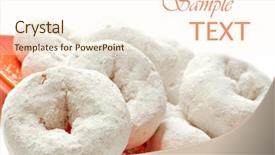  Presentation with powdered - PPT theme featuring powdered sugar mini donuts on white background with copy space macro with shallow dof background and a cream colored foreground