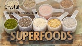  Presentation with superfoods - Presentation design featuring superfoods word in letterpress wood background and a coral colored foreground