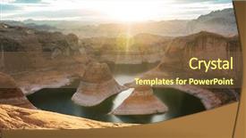 Presentation with beautiful landscapes - Theme featuring powell lake at sunruse beautiful background and a tawny brown colored foreground
