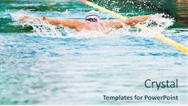  Presentation with stroke - Presentation theme enhanced with power action - swimmer performing the butterfly stroke background and a sky blue colored foreground