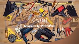  Presentation with hand tools - Presentation theme featuring power-and-hand-tools-miscellaneous background and a coral colored foreground
