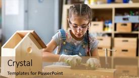  Presentation with safety building inspection - Slide set with power architect - girl building birdhouse in garage background and a coral colored foreground