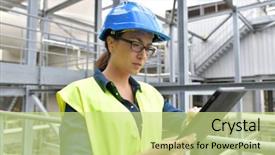  Presentation with industrial engineer - Presentation design with power architect - industrial engineer standing in recycling background and a yellow colored foreground