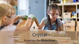  Presentation with german shepherd two young puppys - Presentation consisting of power architect - two young girls doing woodwork background and a coral colored foreground