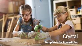  Presentation with german shepherd two young puppys - Colorful presentation enhanced with power architect - two young girls doing woodwork backdrop and a coral colored foreground
