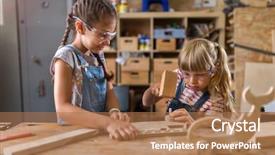  Presentation with workshop - Cool new slide deck with power architect - two young girls doing woodwork backdrop and a coral colored foreground