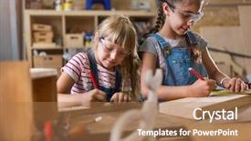  Presentation with german shepherd two young puppys - Slide set with power architect - two young girls doing woodwork background and a coral colored foreground