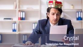  Presentation with office king - Presentation design featuring despot - young king businessman working background and a  colored foreground