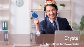  Presentation with office king - Cool new slide set with despot - young king businessman working backdrop and a  colored foreground