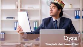 Presentation with office king - Amazing presentation theme having despot - young king businessman working backdrop and a  colored foreground