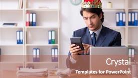  Presentation with office king - Beautiful presentation design featuring despot - young king businessman working backdrop and a coral colored foreground