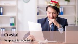  Presentation with office king - Slide set with despot - young king businessman working background and a coral colored foreground