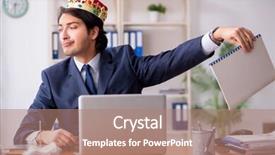  Presentation with office king - Beautiful slide set featuring despot - young king businessman working backdrop and a coral colored foreground