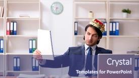  Presentation with office king - Colorful PPT theme enhanced with insignia - young king businessman working backdrop and a  colored foreground