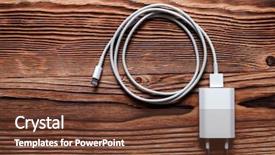  Presentation with power cable - Slide deck enhanced with power bank - cable phone chargers on wood background and a tawny brown colored foreground