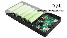  Presentation with power bank - Cool new PPT theme with power bank isolated on white backdrop and a  colored foreground