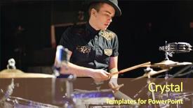  Presentation with role play woman and man - Colorful presentation design enhanced with power base - handsome young man in hat backdrop and a tawny brown colored foreground