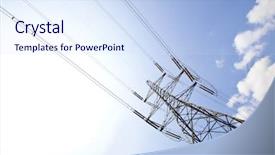  Presentation with plain blue clear sky - PPT theme enhanced with power cable - electricity pylon against clear sky background and a sky blue colored foreground