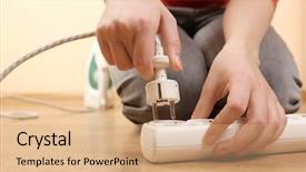  Presentation with power plug - Colorful PPT theme enhanced with power cable - hand putting plug in extension backdrop and a coral colored foreground